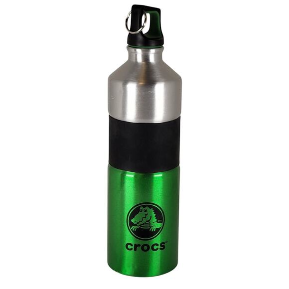 Crocs Green Black Stainless Steel Water Bottle 10" Tall  Lid Durable Logo - Picture 1 of 9